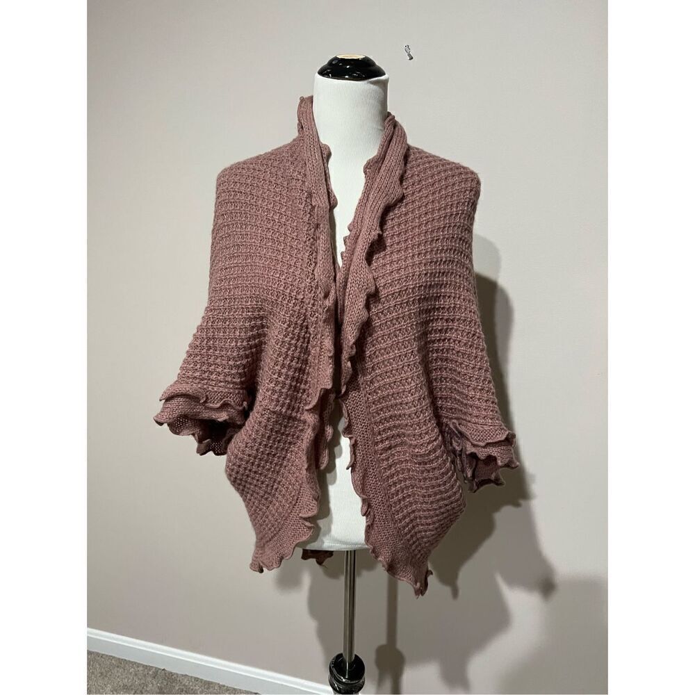 Anthropologie moth cardigan sweater scalloped edge waffle knit boho size S - Picture 2 of 10